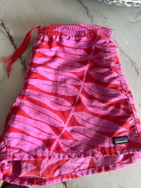 Patagonia Pink and Red Tropical Print Swim Shorts